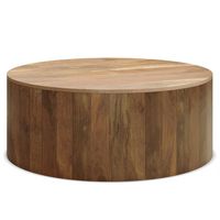 Simpli Home - Millbury solid mango wood 36 inch wide round modern industrial drum coffee table in... - Large Front