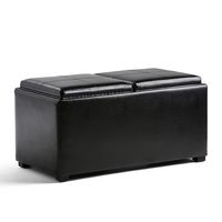 Simpli Home - Avalon Rectangular Faux Leather 5 Piece Storage Ottoman - Midnight Black - Large Front