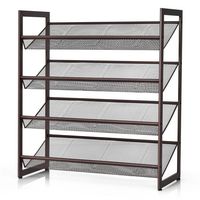 Costway - 4-Tier Shoe Rack Adjustable to Flat Slant Shoe Organizer Holder Stand - Brown - Large Front