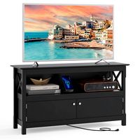 Costway - Free Standing TV Cabinet Wooden Console TV Media Entertainment - Black - Large Front