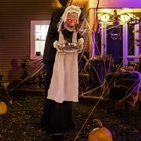 Costway - 5.2 FT Halloween Animated Standing Greeter Old Lady with Candy Dish & LED Eyes - Black/... - Large Front