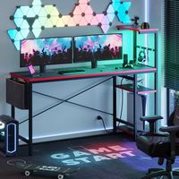 Bestier - 61inch Home Office Gaming Desk with LED Lights - Black - Large Front