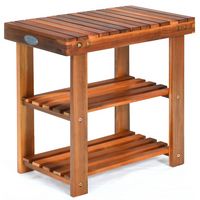 Costway - 3-Tier Wood Shoe Rack 19' Shoe Bench Freestanding Boots Organizer Heavy-duty - Teak - Large Front