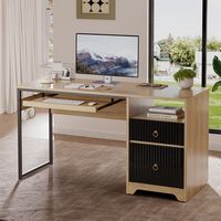 Bestier 55-Inch Gaming Desk with Keyboard Tray Modern Computer Desk with Storage File Drawer Flut... - Large Front