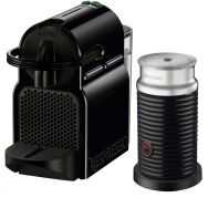 Nespresso - Inissia Espresso Machine with Aeroccino Milk Frother by DeLonghi - Intense Black - Large Front
