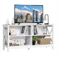 Costway - TV Stand Entertainment Media Center for TV's up to 55'' with Storage Shelves - White - Large Front