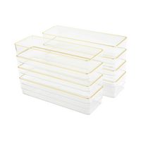Martha Stewart - Kerry Set of 8 Plastic Stacking Desk Drawer Organizers with Gold Trim - 9 x 3 - ... - Large Front