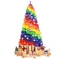 Costway - 7FT Artificial Hinged Colorful Rainbow Full Fir Christmas Tree with 1213 Tips - Multicolor - Large Front