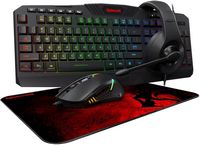 REDRAGON - S101-BA-3 Wired RGB Backlit Gaming Keyboard and Mouse Pad, Gaming Headset Combo - Black - Large Front