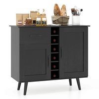 Costway 2-Door Wine Bar Cabinet Kitchen Sideboard Buffet with Drawer & Adjustable Shelves - Black - Large Front