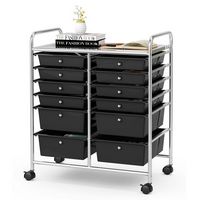 Costway - 12 Drawers Rolling Cart Storage Scrapbook Paper Studio Organizer - Black - Large Front