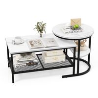 Costway Nesting Coffee Table Set of 2 Faux Marble Top Detachable w/ Storage Shelf Black - Black a... - Large Front