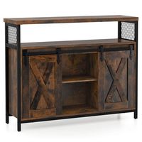 Costway Industrial Buffet Sideboard Cabinet with Spacious Table Top Adjustable Shelves - Rustic B... - Large Front