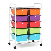 Costway - 10 Drawer Storage Cart Utility Rolling Trolley Kitchen Office Organizer - Multicolor - Large Front