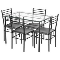 Costway - 5 Piece Dining Set Glass Top Table & 4 Upholstered Chairs Kitchen Room Furniture - Black - Large Front