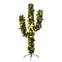 Costway - 7Ft Pre-Lit Cactus Christmas Tree LED Lights Ball Ornaments - Green - Large Front
