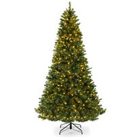 Costway - 8 FT Artificial Xmas Tree with 1498 PVC Branch Tips 880 Warm White LED Lights - Green - Large Front