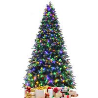 Costway - 9ft Pre-Lit Snowy Christmas Hinged Tree 11 Flash Modes w/ 780 Multi-Color Lights - Gree... - Large Front