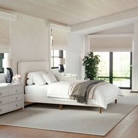 Martha Stewart - Britta Faux Linen Upholstered Full Size Platform Bed with Piped Headboard in Bei... - Large Front
