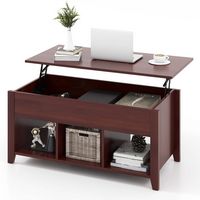 Costway Lift Top Coffee Table w/ Hidden Compartment and Storage Shelves Modern Furniture - Brown - Large Front