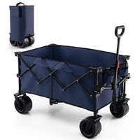 Costway - Folding Collapsible Wagon Utility Garden Cart w/ Wide Wheels Adjustable Handle Blue - Blue - Large Front