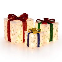 Costway - Set of 3 Christmas Lighted Gift Boxes Pre-lit Present Decoration with 48 Lights - White... - Large Front