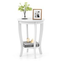 Costway 2-Tier End Table 18'' Round Compact Sofa Side Nightstand with Storage Shelf - White - Large Front