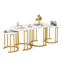 Costway Nesting Coffee Table Set of 3 with Faux Marble Tabletop & Powder-coated Office - White - Large Front