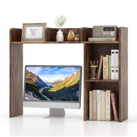 Costway - Desk Bookshelf Desktop Storage Organizer Display Shelf Rack Dorm Office - Brown - Large Front