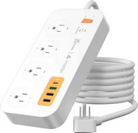 j5create - 4-Outlet/3-USB-A/1-USB-C 500J Smart Matter Enabled Surge Protector Power Strip - White... - Large Front