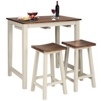 Costway 3-Piece Bar Table Set Counter Pub Table& 2 Saddle Bar Stools w/ Hanging Design - Beige/Brown - Large Front