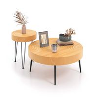 Costway Round Coffee Table Set of 2 End Table Finish for Living Room Natural - Natural - Large Front
