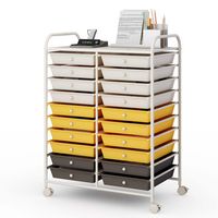 Costway - 20 Drawers Rolling Cart Storage Scrapbook Paper Studio Organizer - Grey/Beige/Yellow - Large Front