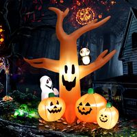 Costway - 8 FT Halloween Inflatable Dead Tree w/ Pumpkins Blow up Yard Decoration - Orange - Large Front