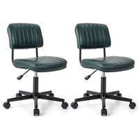 Costway 2PCS PU Leather Office Chair Adjustable Swivel Task Chair with Backrest - Green - Large Front