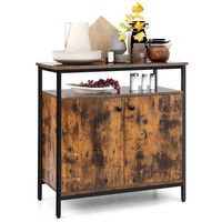 Costway Industrial 2-Door Buffet Sideboard Kitchen Cupboard Storage Cabinet with Open Shelf - Brown - Large Front