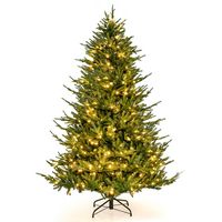 Costway - 6 FT Pre-Lit Artificial Christmas Tree Hinged 788 Branch Tips & 280 LED Lights - Green - Large Front