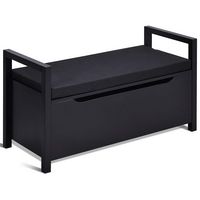 Costway - Shoe Bench Storage Rack Cushion Seat Ottoman Bedroom Hallway Entryway - Black - Large Front