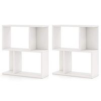 Costway 2 PCS 3-Tier Bookshelf Geometric Bookcase Side Table with Open Storage Display Shelf - White - Large Front