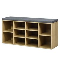 Costway - Entryway Padded Shoe Storage Bench 10-Cube Organizer Bench Adjustable - Natural - Large Front