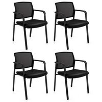 Costway - Conference Mesh Stackable Office Guest Chair with Wheels  (Set of 4) - Black - Large Front