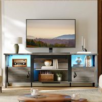 Bestier Farmhouse LED TV Stand with Cabinet for Gaming Entertainment Fits TVs up to 70inhc - Grey - Large Front