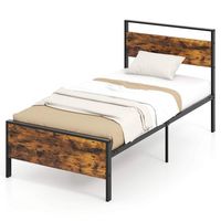 Costway Twin Size Bed Frame with Wooden Headboard and Footboard Under-Bed Storage - Brown - Large Front