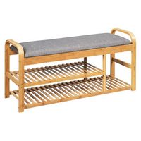 Costway - Shoe Rack Entryway 3-Tier Bamboo Shoe Bench Organizer W/Cushion Modern Stool - Natural ... - Large Front