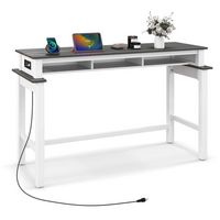 Costway Bar Table with Power Outlets Counter Height Table with Storage Compartments Wooden - Grey - Large Front