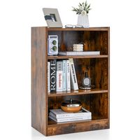Costway - 3-Tier Bookcase Open Multipurpose Display Rack Cabinet with Adjustable Shelves - Rustic... - Large Front