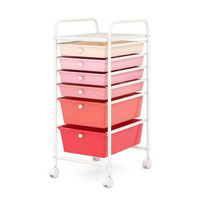 Costway - 6 Drawer Rolling Storage Cart Scrapbook Paper Office Organizer - Gradient Pink - Large Front