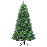 Costway - 6ft Pre-lit Hinged Christmas Tree w/ Remote Control & 9 Lighting Modes - Green - Large Front