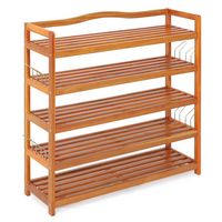 Costway - 5-Tier Wood Shoe Rack Freestanding Large Shoe Storage Organizer Heavy-duty - Reddish Brown - Large Front