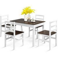 Costway 5pcs Dining Set Solid Wood Compact Kitchen Table & 4 Chairs Modern - Walnut, White - Large Front